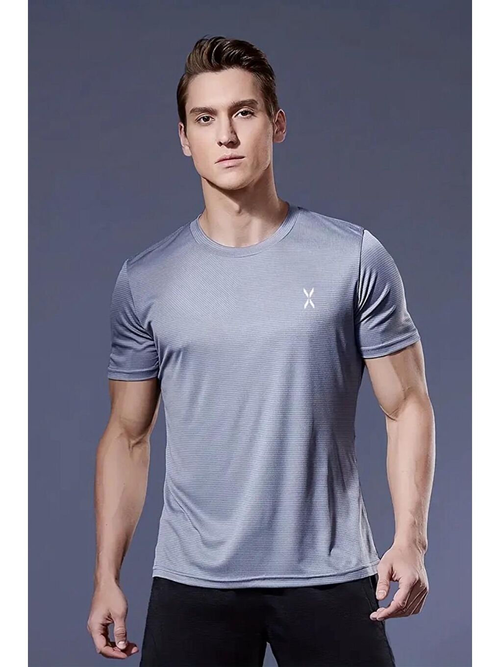 Gri Xylon Mikro Polyester Nefes Alabilen Hafif Perform Antrenman Sporcu Erkek Tshirt