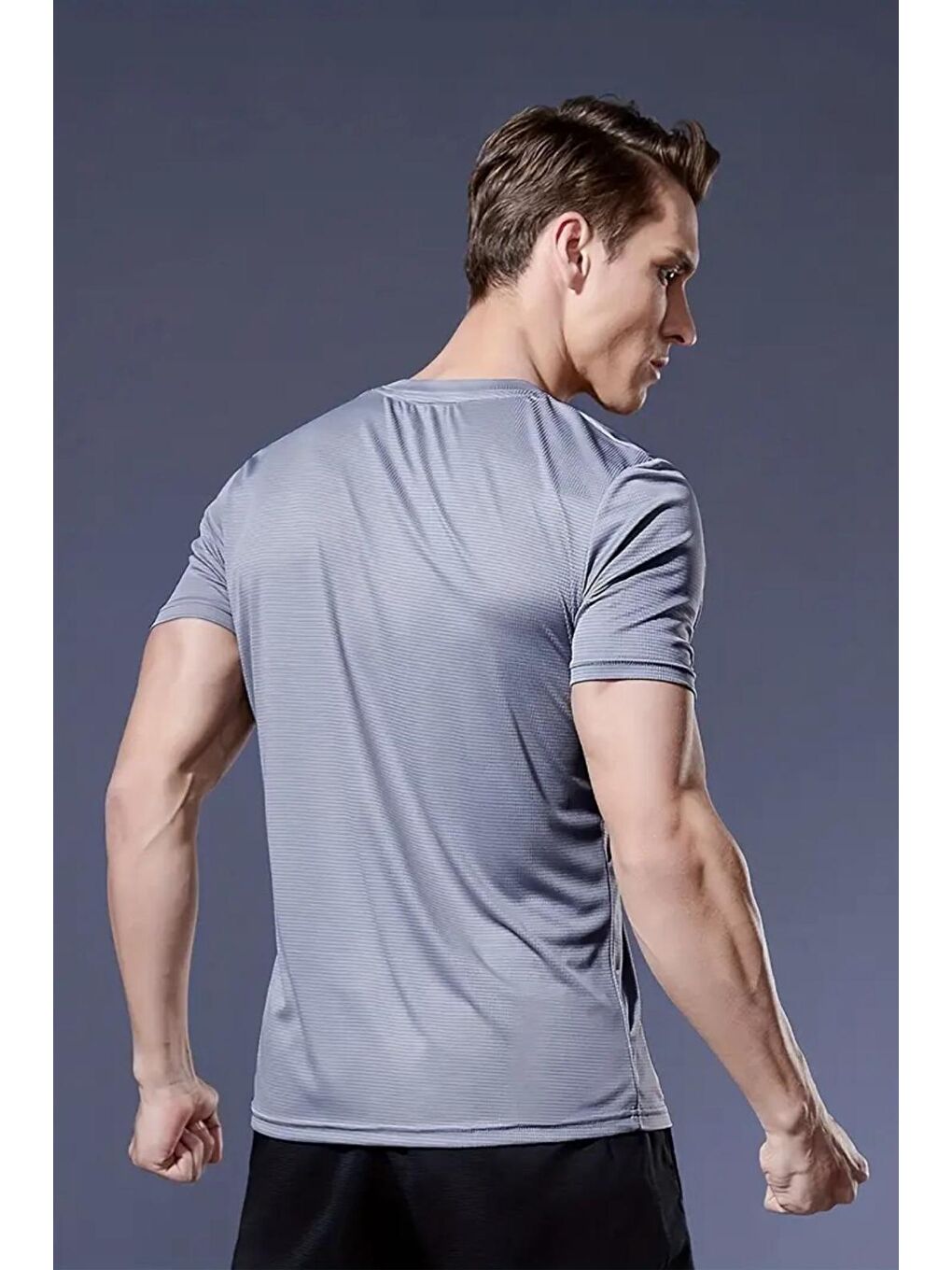 Gri Xylon Mikro Polyester Nefes Alabilen Hafif Perform Antrenman Sporcu Erkek Tshirt-1