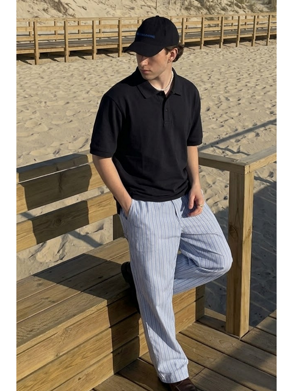 Erkek Casual Rahat Siyah Polo Yaka Tişört-2