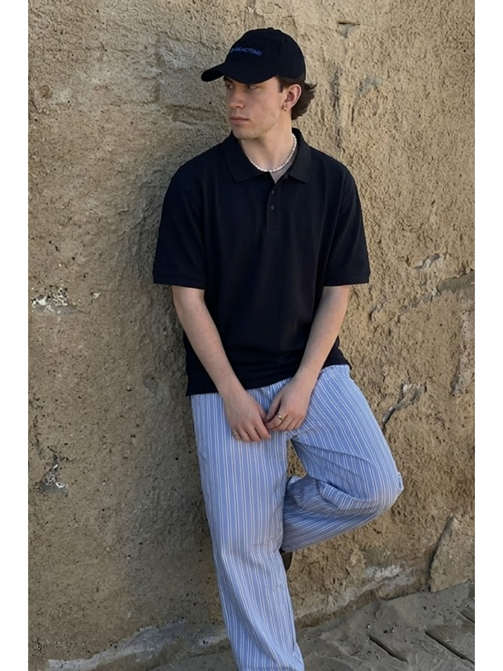 Erkek Casual Rahat Siyah Polo Yaka Tişört-3