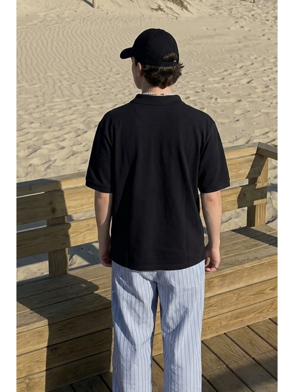 Erkek Casual Rahat Siyah Polo Yaka Tişört-4