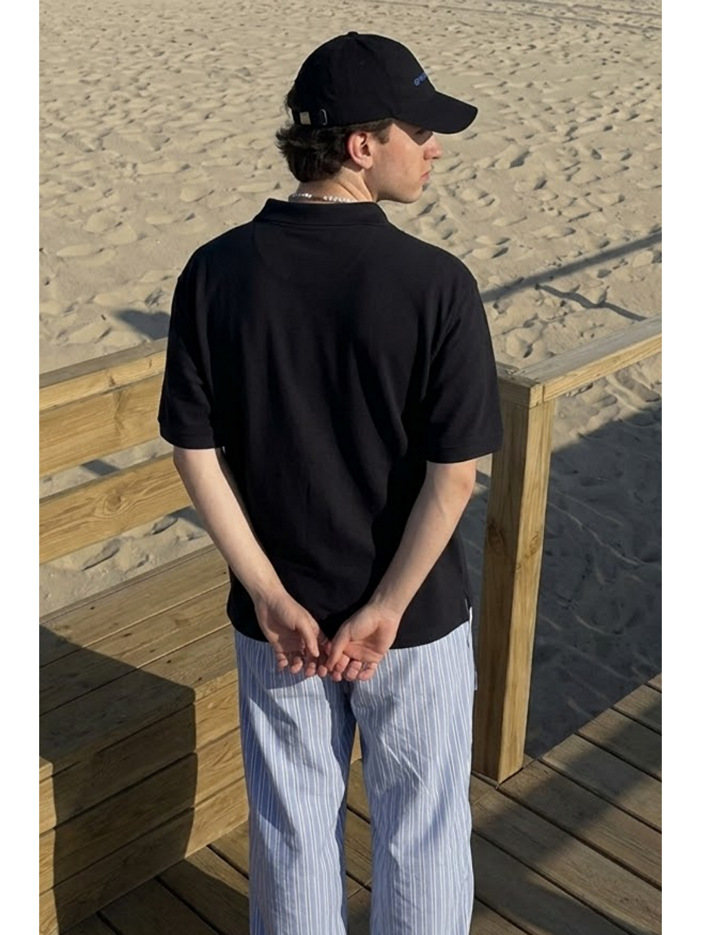 Erkek Casual Rahat Siyah Polo Yaka Tişört-5