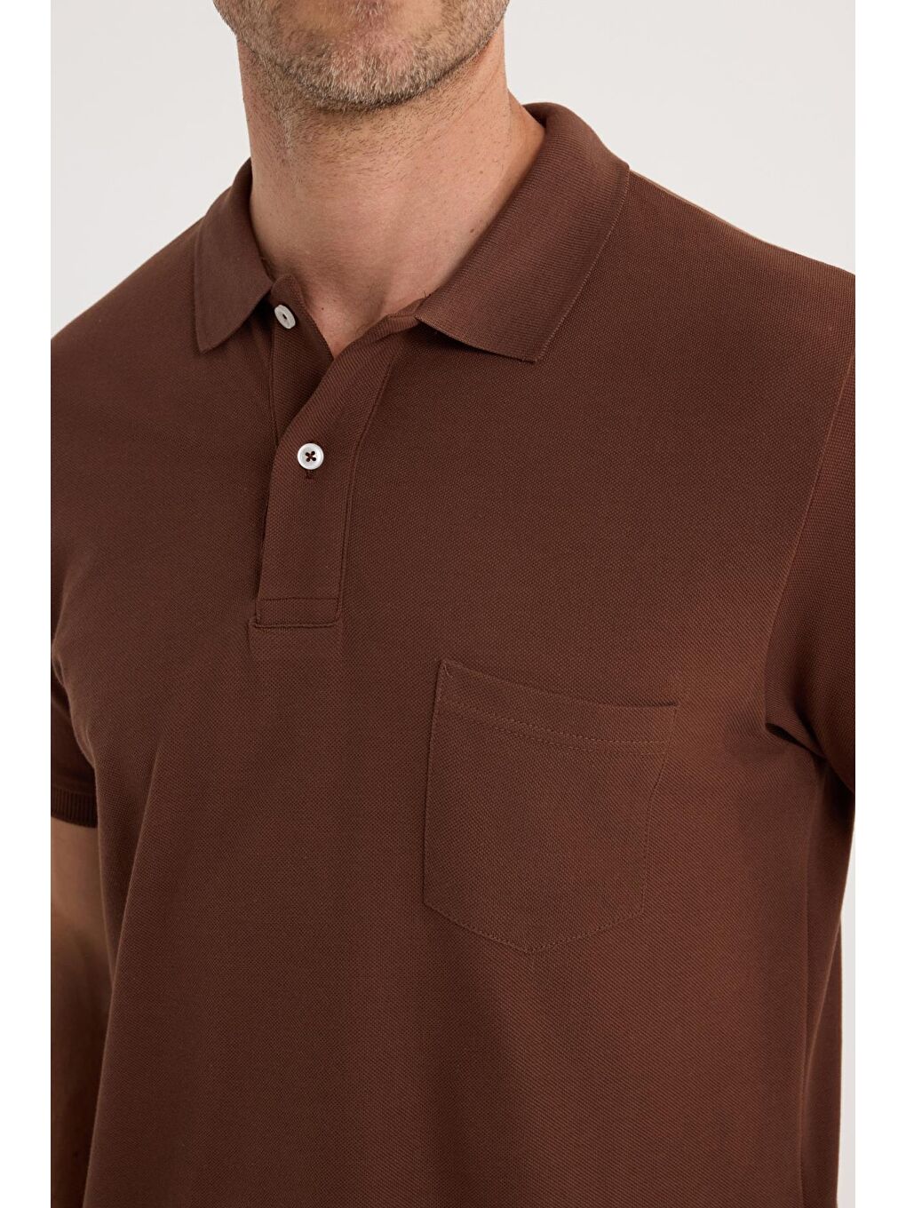Erkek Regular Fit Klasik Kesim %100 Pamuk Düz Pike Koyu Kahverengi Polo Yaka Tişört-2