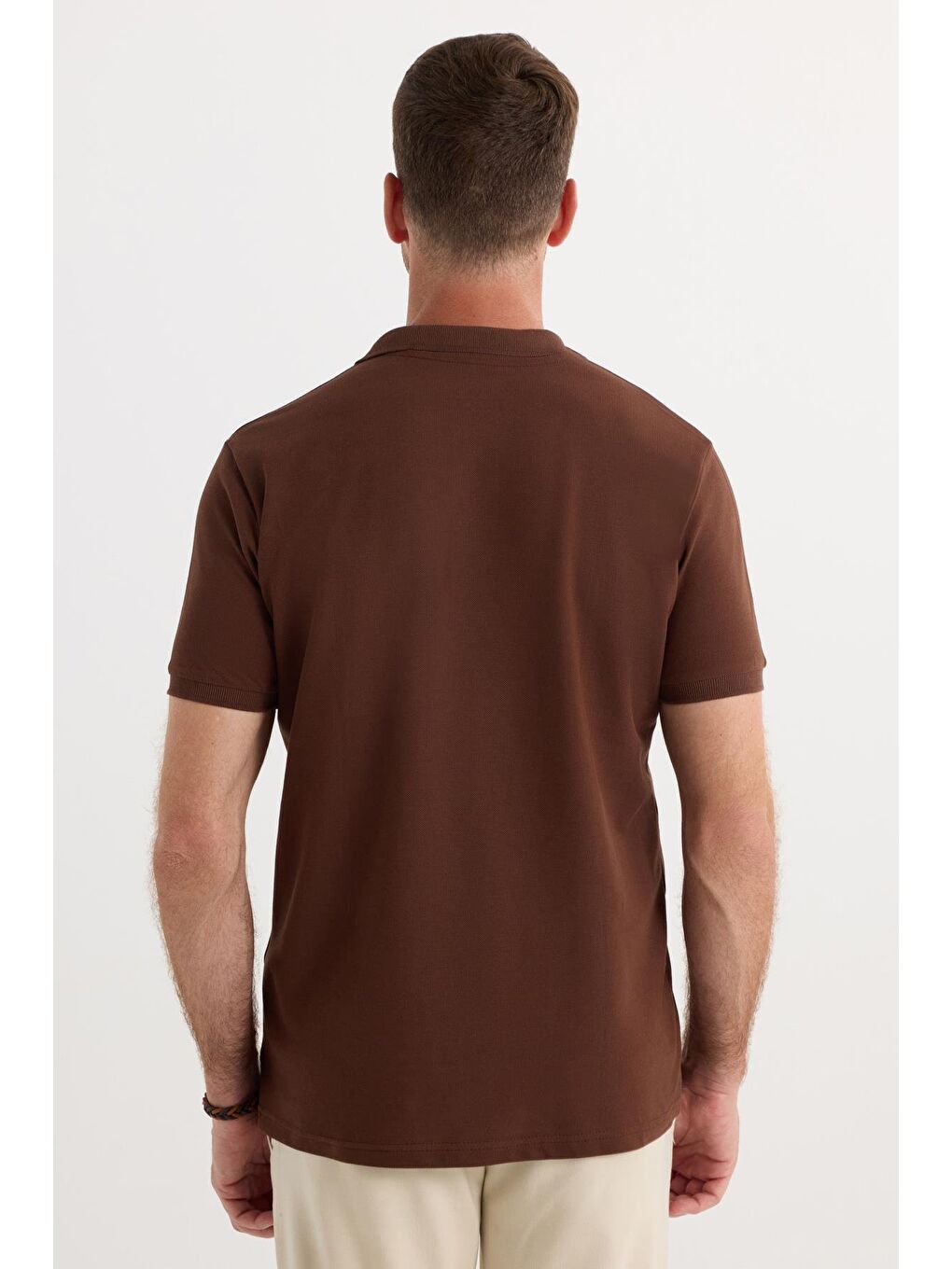 Erkek Regular Fit Klasik Kesim %100 Pamuk Düz Pike Koyu Kahverengi Polo Yaka Tişört-6