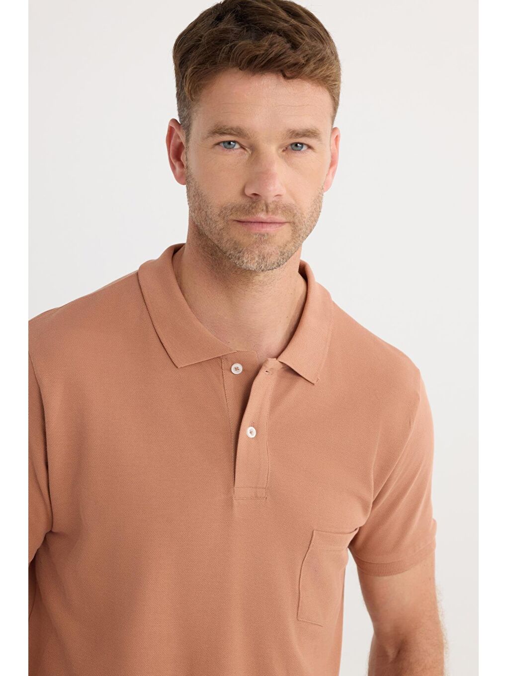 Erkek Regular Fit Klasik Kesim %100 Pamuk Düz Pike Kahverengi Polo Yaka Tişört-1