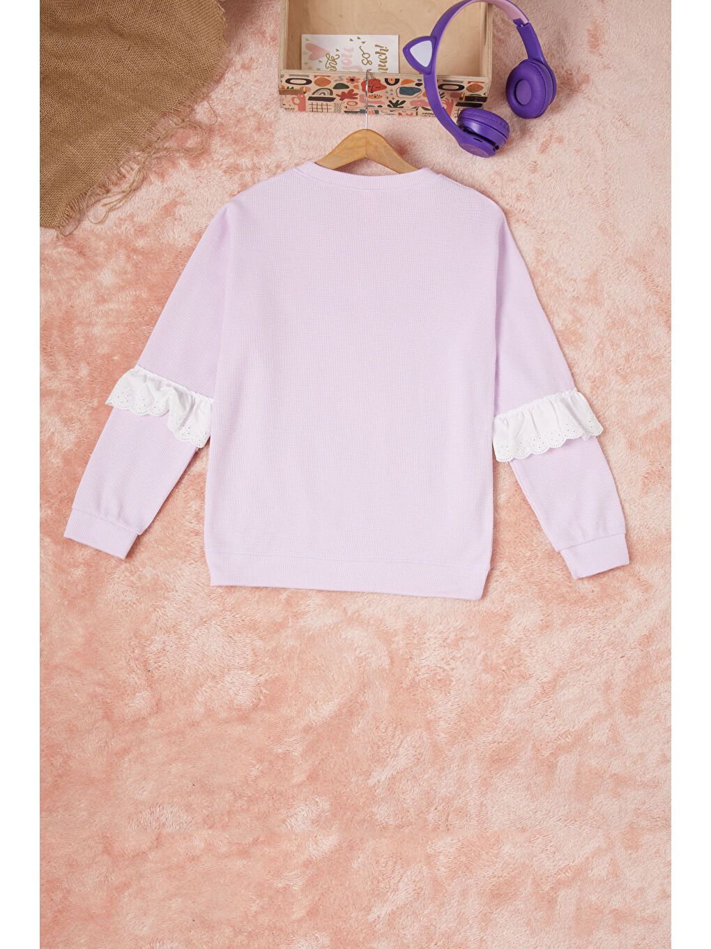 Pembe Life Kids Club Lila Smile Nakışlı Kız Çocuk Waffle Sweatshirt 16593 - 4