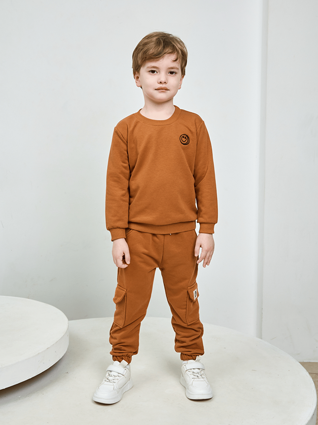 Kahverengi Bisiklet Yaka Erkek Çocuk Basic Sweatshirt ve Eşofman Alt 2'li Takım-9