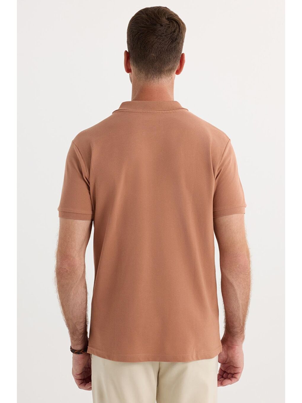 Erkek Regular Fit Klasik Kesim %100 Pamuk Düz Pike Kahverengi Polo Yaka Tişört-6