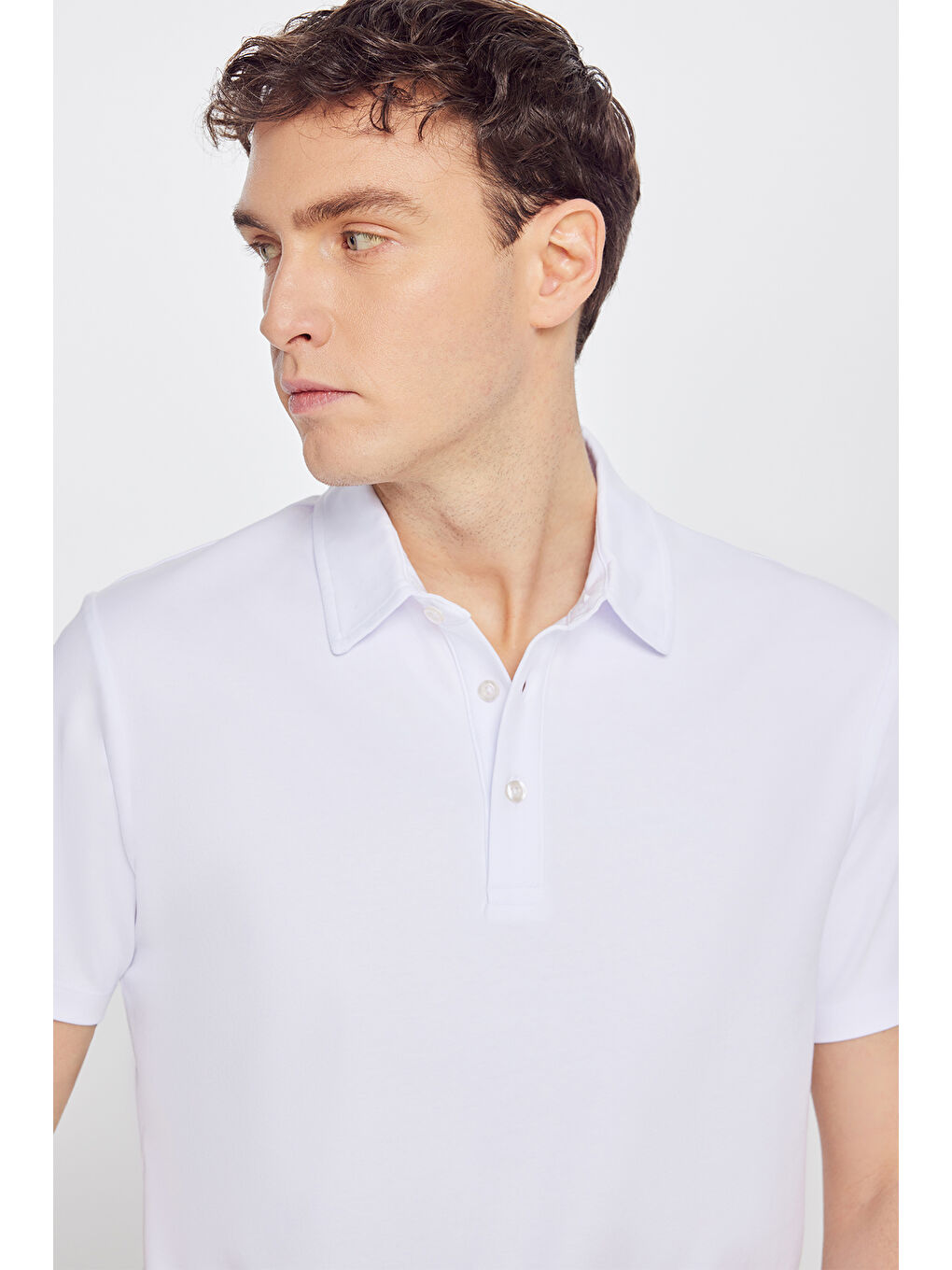 Erkek Beyaz %100 Pamuk Slim Fit Dar Kesim Polo Yaka Tişört-3