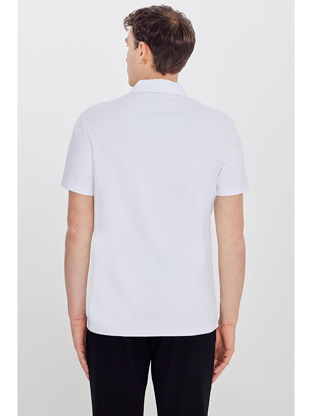 Erkek Beyaz %100 Pamuk Slim Fit Dar Kesim Polo Yaka Tişört-4