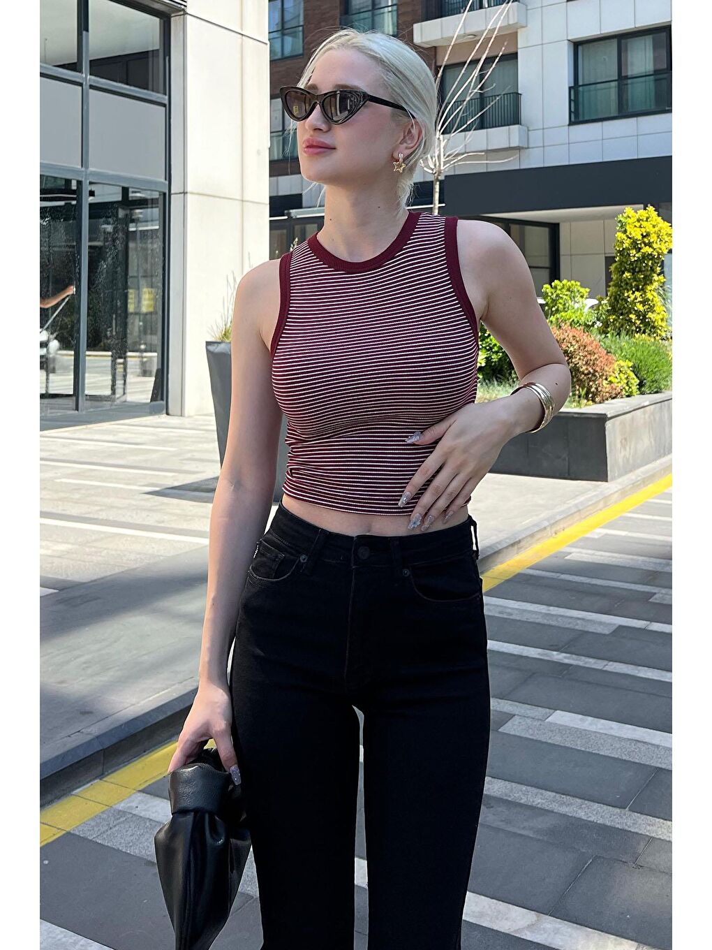 Bordo Kalın Askılı Elastanlı Crop Atlet Mg2118