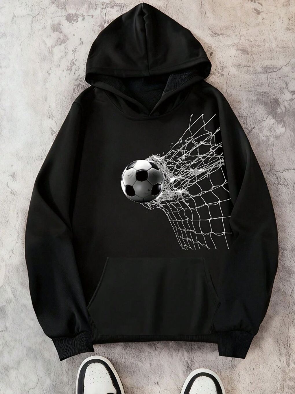 Siyah Gooooool Baskılı Oversize Kapüşonlu Sweatshirt