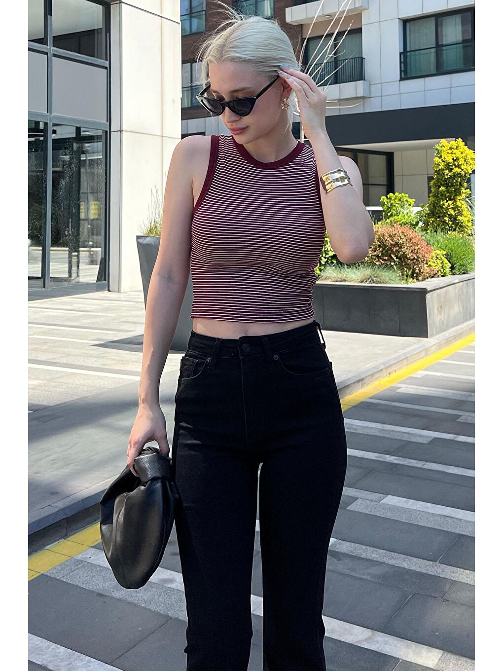 Bordo Kalın Askılı Elastanlı Crop Atlet Mg2118-1