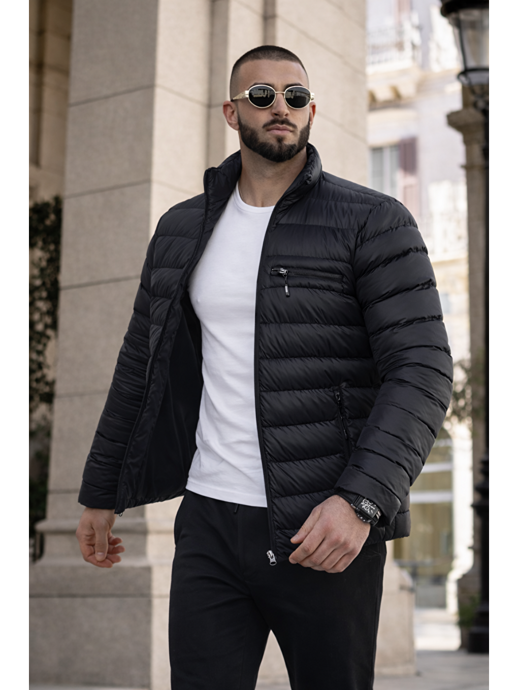 Erkek Günlük Cepli Basic Astarlı Siyah Şişme Mont-2