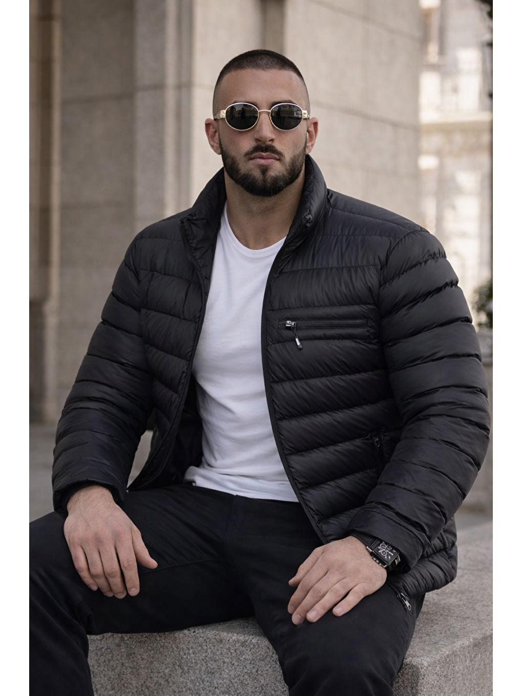 Erkek Günlük Cepli Basic Astarlı Siyah Şişme Mont-3