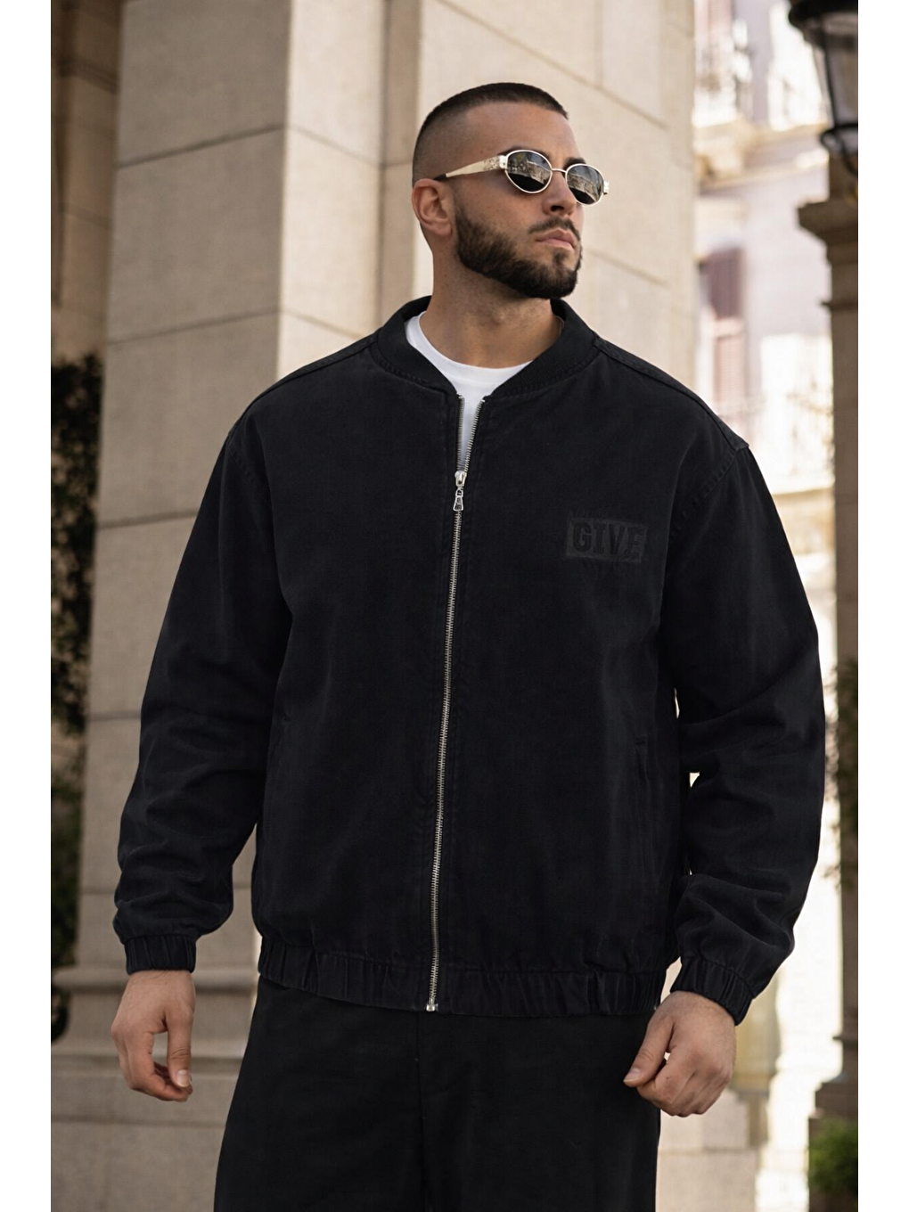 Erkek Günlük Fermuarlı %100 Pamuk Siyah Bomber Jean Ceket