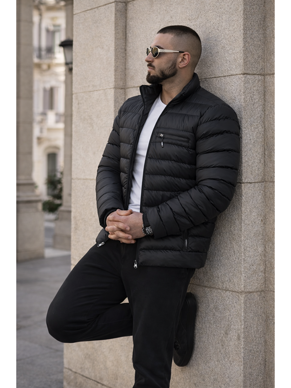 Erkek Günlük Cepli Basic Astarlı Siyah Şişme Mont-5