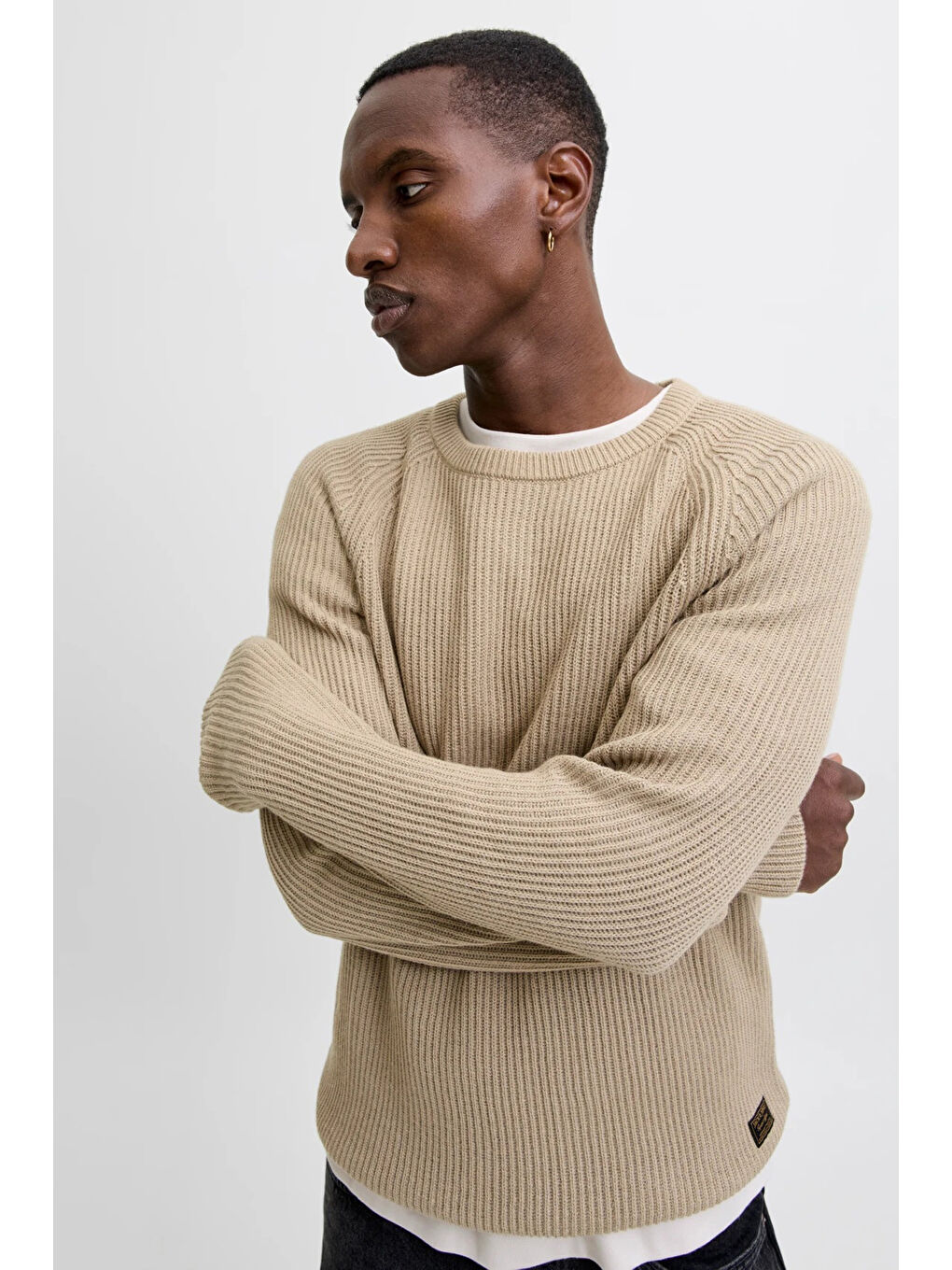 Bej Jjpannel Pamuk Karışım Regular Fit Bisiklet Yaka Kazak 12278916-5