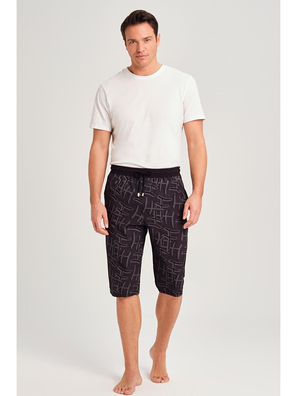 Monogram Desenli Siyah Erkek Uzun Havuz Ve Deniz Şortu 2901-1