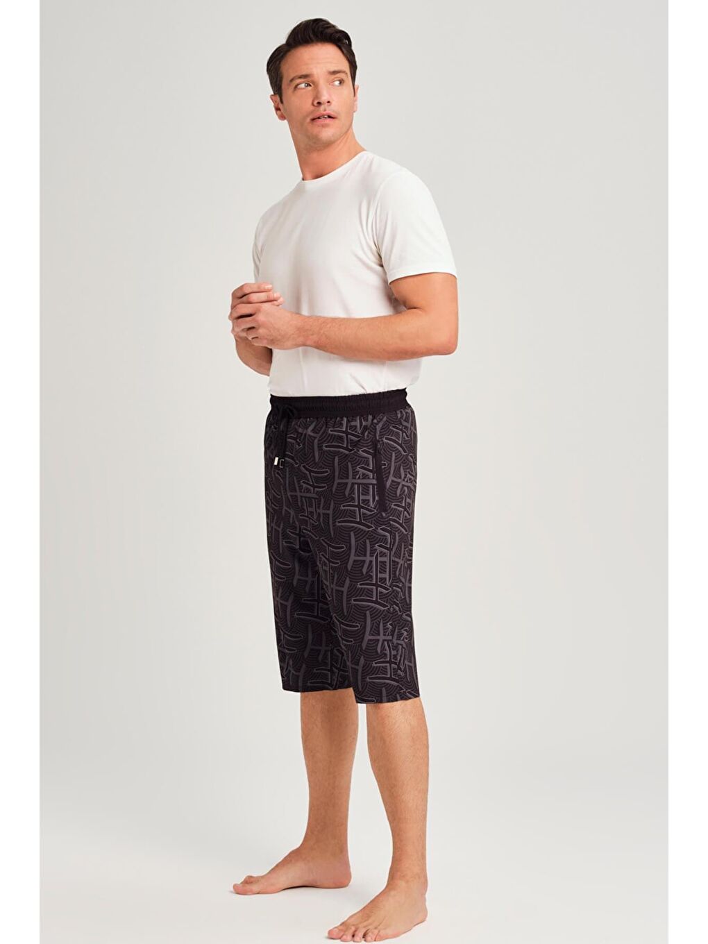 Monogram Desenli Siyah Erkek Uzun Havuz Ve Deniz Şortu 2901-2
