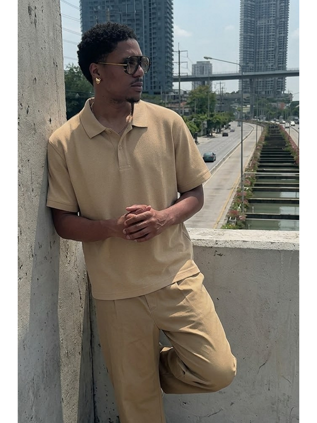 Ekru Erkek Trend Günlük Krem Polo Yaka Tişört-4