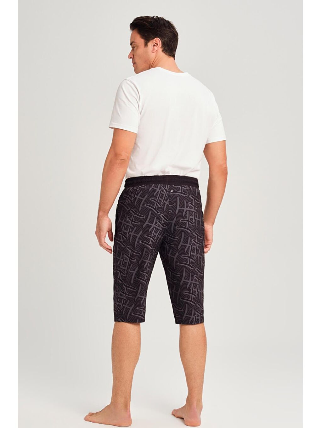 Monogram Desenli Siyah Erkek Uzun Havuz Ve Deniz Şortu 2901-3