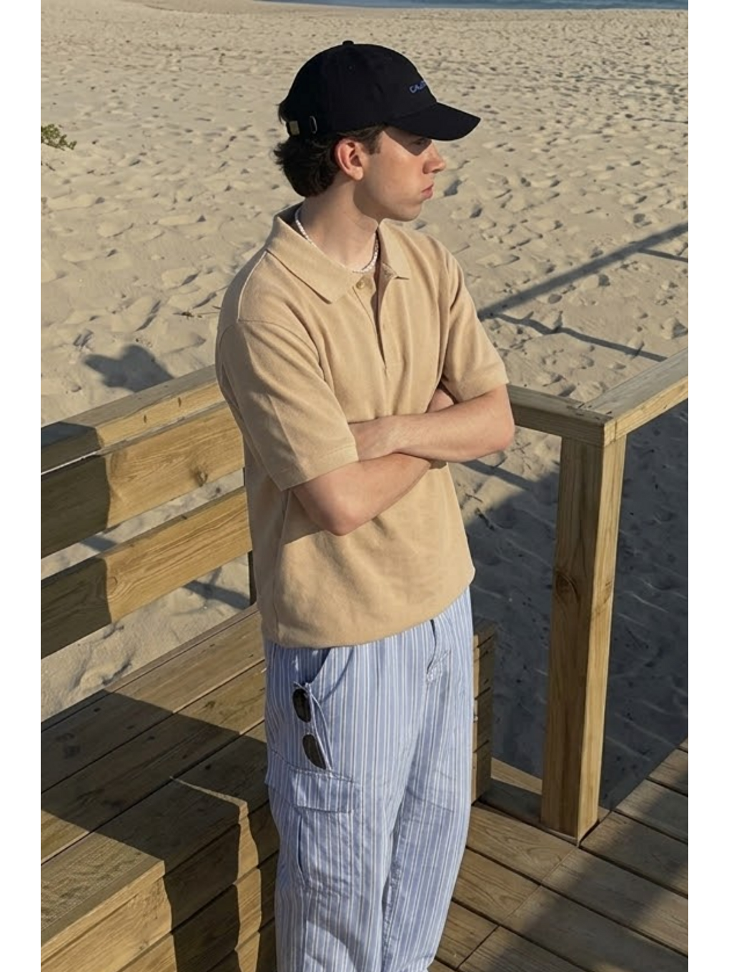 Ekru Erkek Casual Rahat Krem Polo Yaka Tişört-1