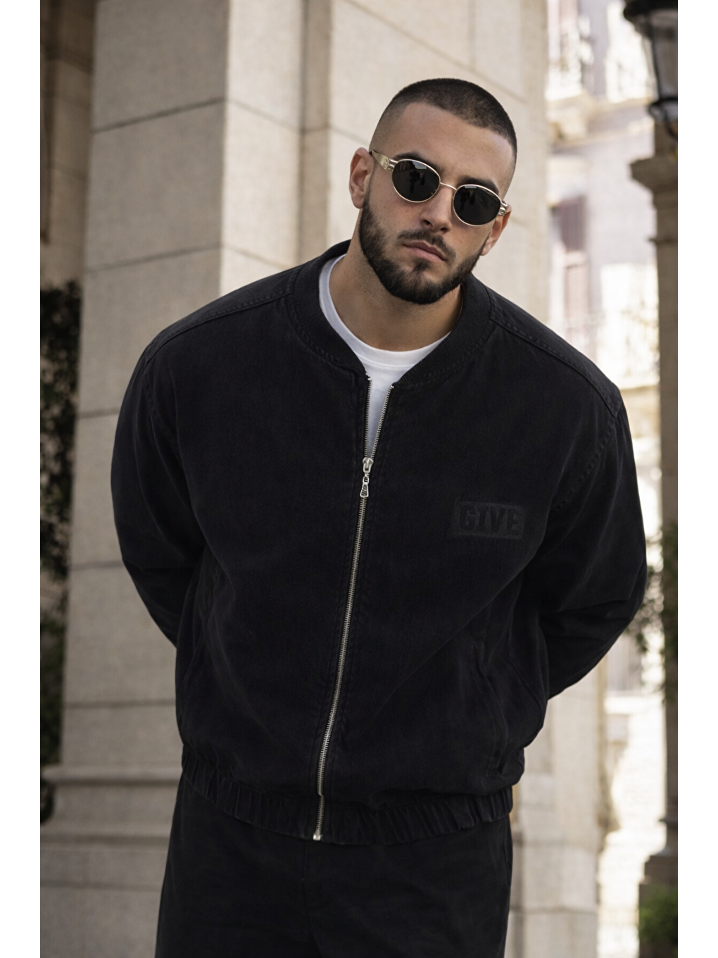 Erkek Günlük Fermuarlı %100 Pamuk Siyah Bomber Jean Ceket-1