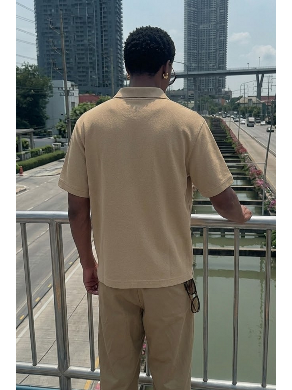 Ekru Erkek Trend Günlük Krem Polo Yaka Tişört-5