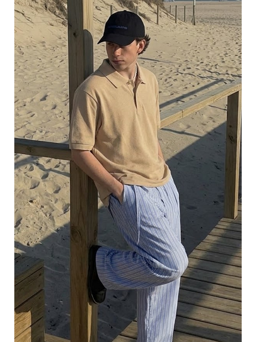 Ekru Erkek Casual Rahat Krem Polo Yaka Tişört-3