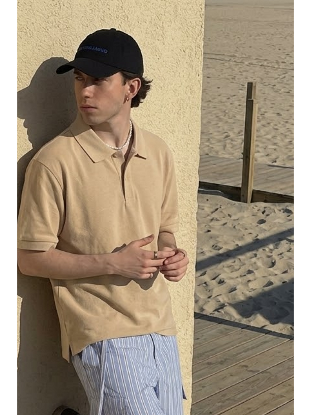 Ekru Erkek Casual Rahat Krem Polo Yaka Tişört-4