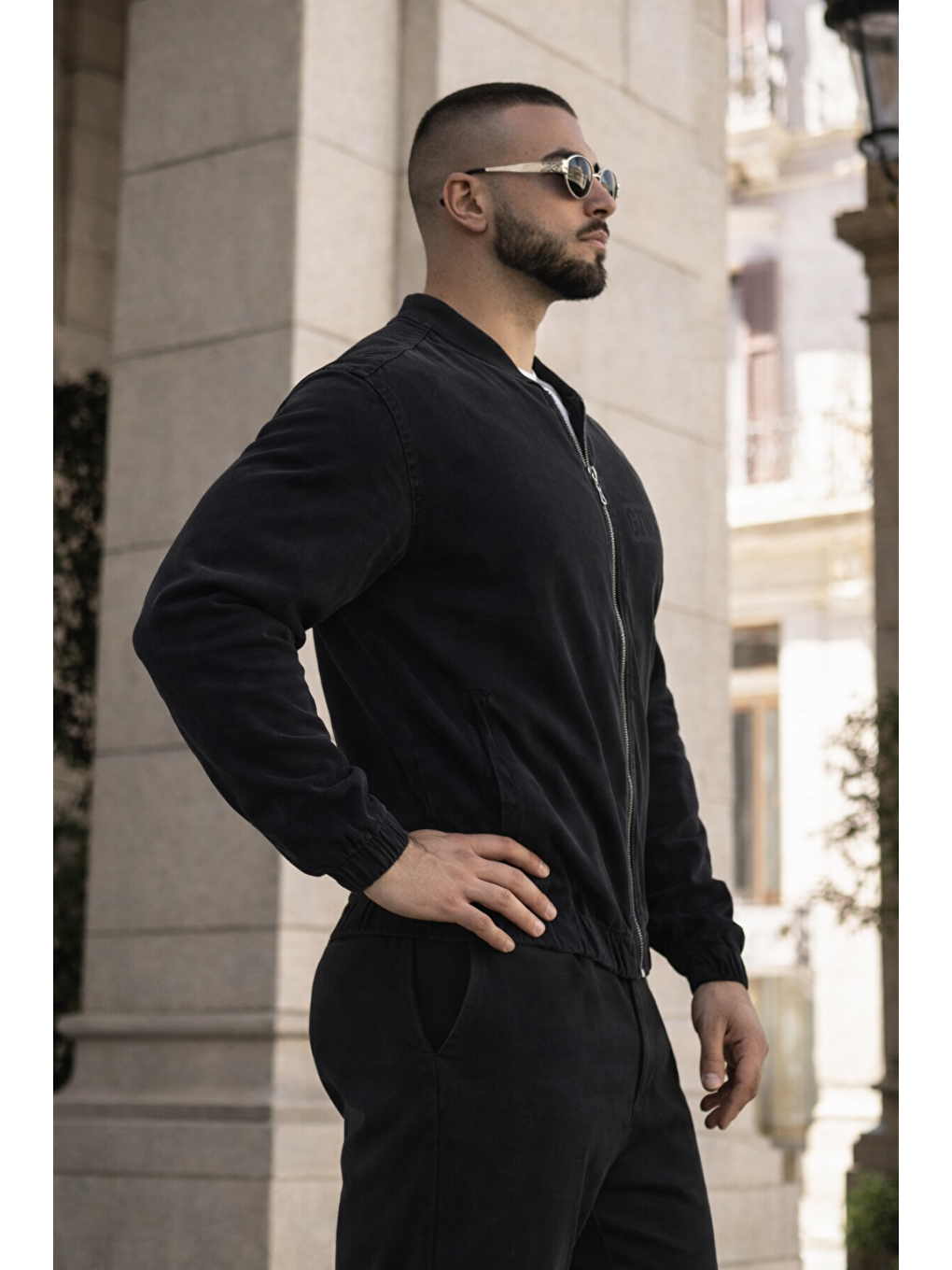 Erkek Günlük Fermuarlı %100 Pamuk Siyah Bomber Jean Ceket-4