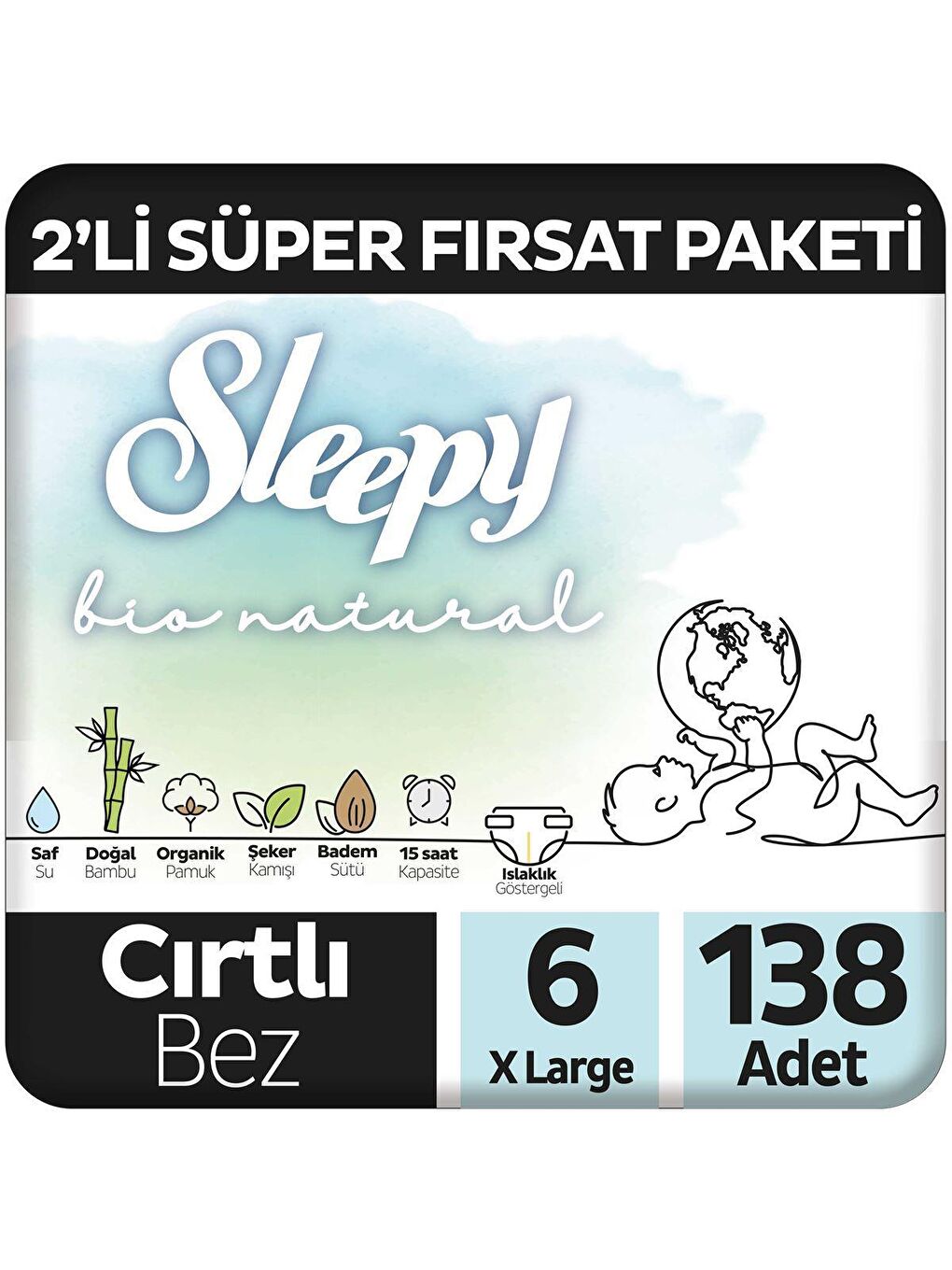 Sleepy Beyaz Bio Natural  Süper Fırsat Paketi Bebek Bezi 6 Numara Xlarge 138 Adet