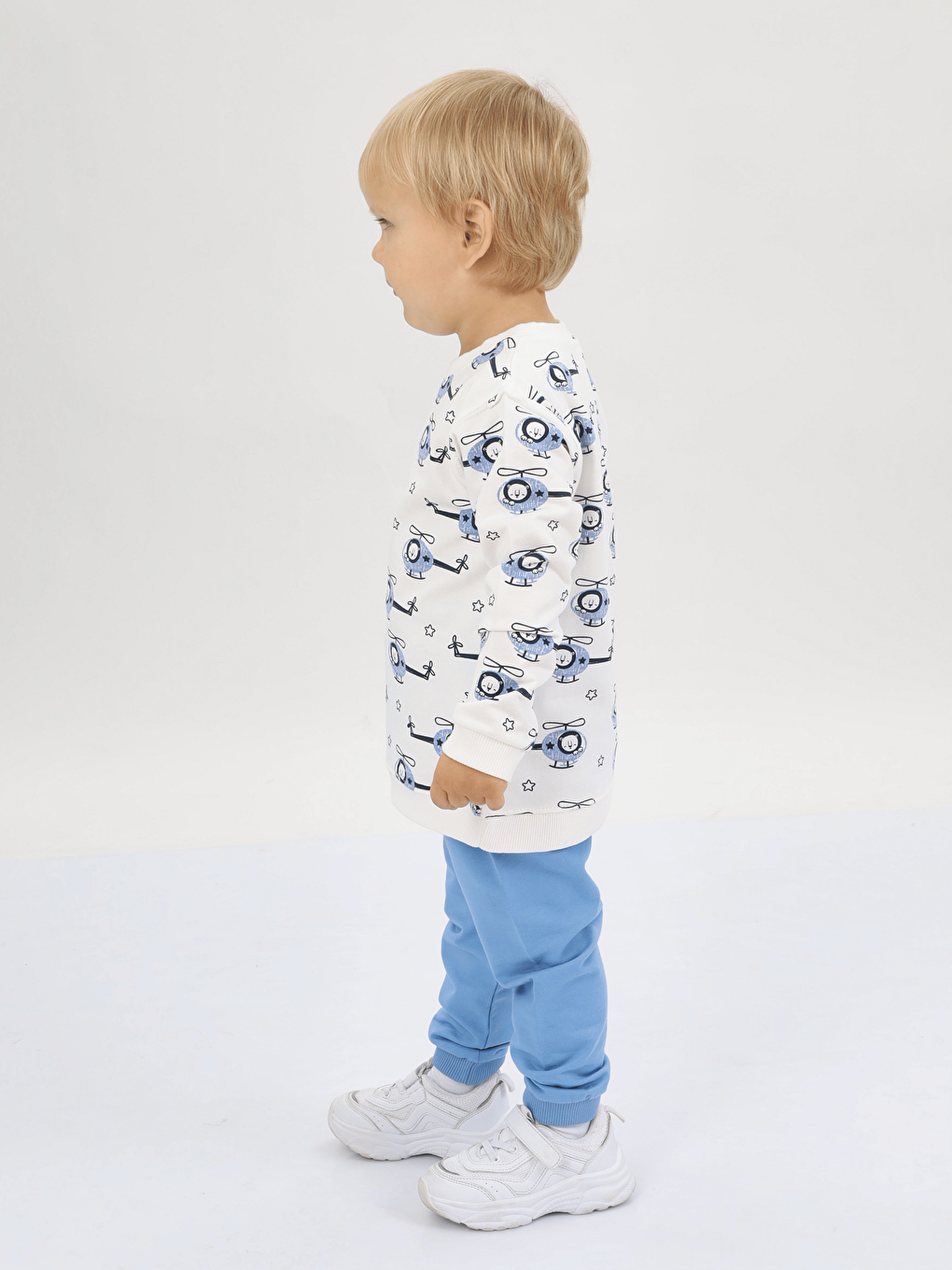 Mavi Bisiklet Yaka Baskılı Erkek Bebek Sweatshirt ve Eşofman Alt 2'li Takım-1