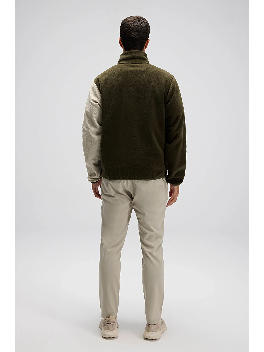 Haki Logolu Renk Bloklu Regular Fit Yarım Fermuarlı Dik Yaka Sweat EM519-KH-4