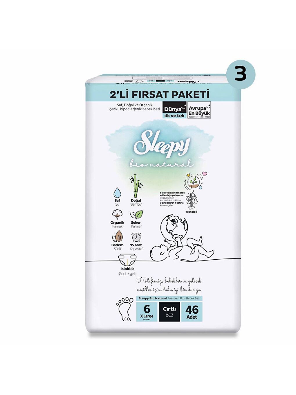 Sleepy Beyaz Bio Natural  Süper Fırsat Paketi Bebek Bezi 6 Numara Xlarge 138 Adet - 1