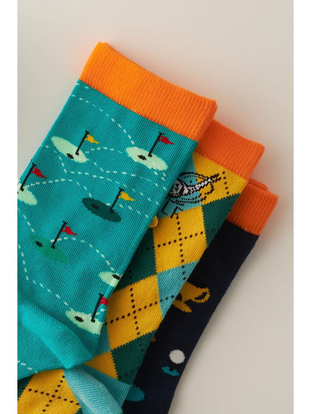 Karışık 3'Lü Paket Kutulu Desenli Soket Golf Çorabı-1