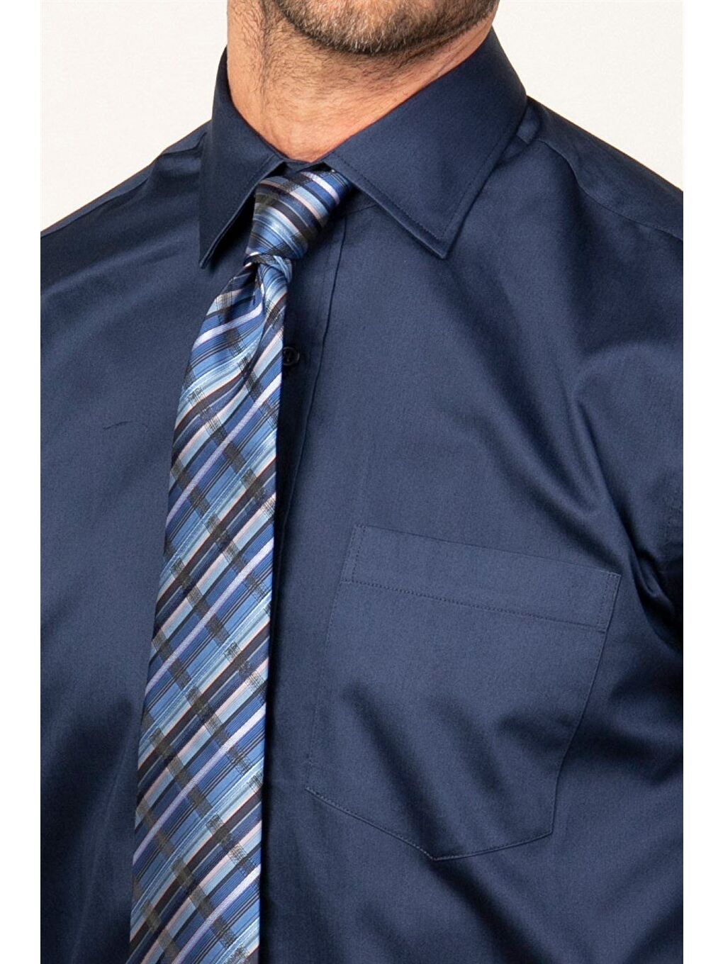 Erkek Regular Fit Klasik Kesim Pamuk Saten Lacivert %100 Pamuk Gömlek-2