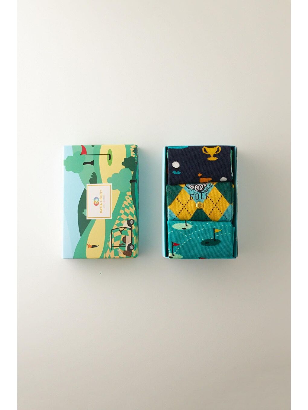 Karışık 3'Lü Paket Kutulu Desenli Soket Golf Çorabı-3