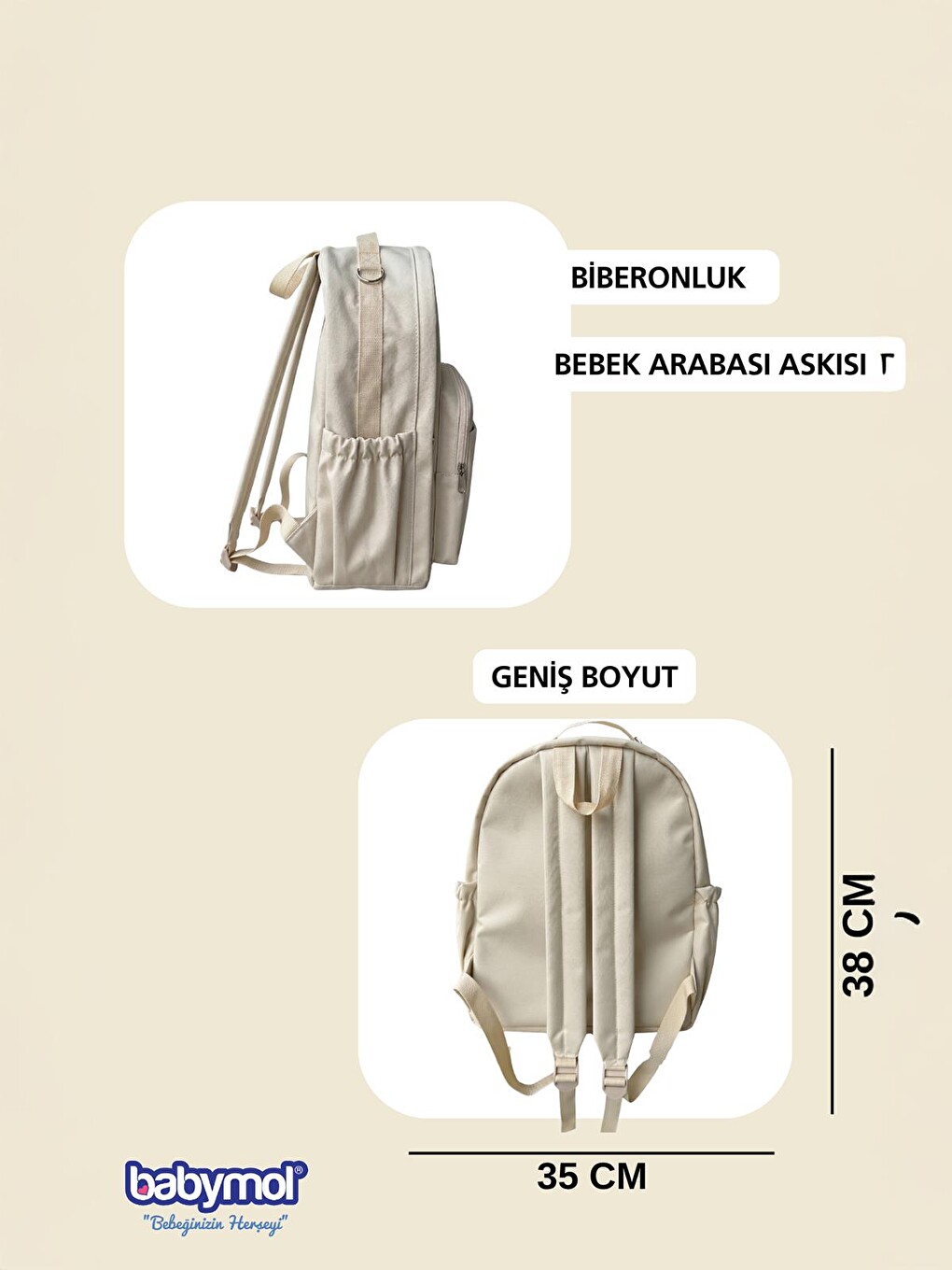 Oslom Bebek Bakım Çantası - Bej-1