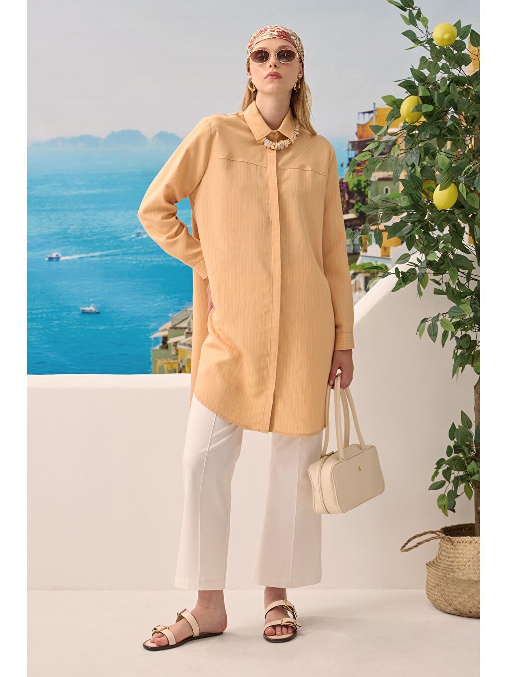 Pembe Robası Verev Çizgili Gömlek Açık Somon-1