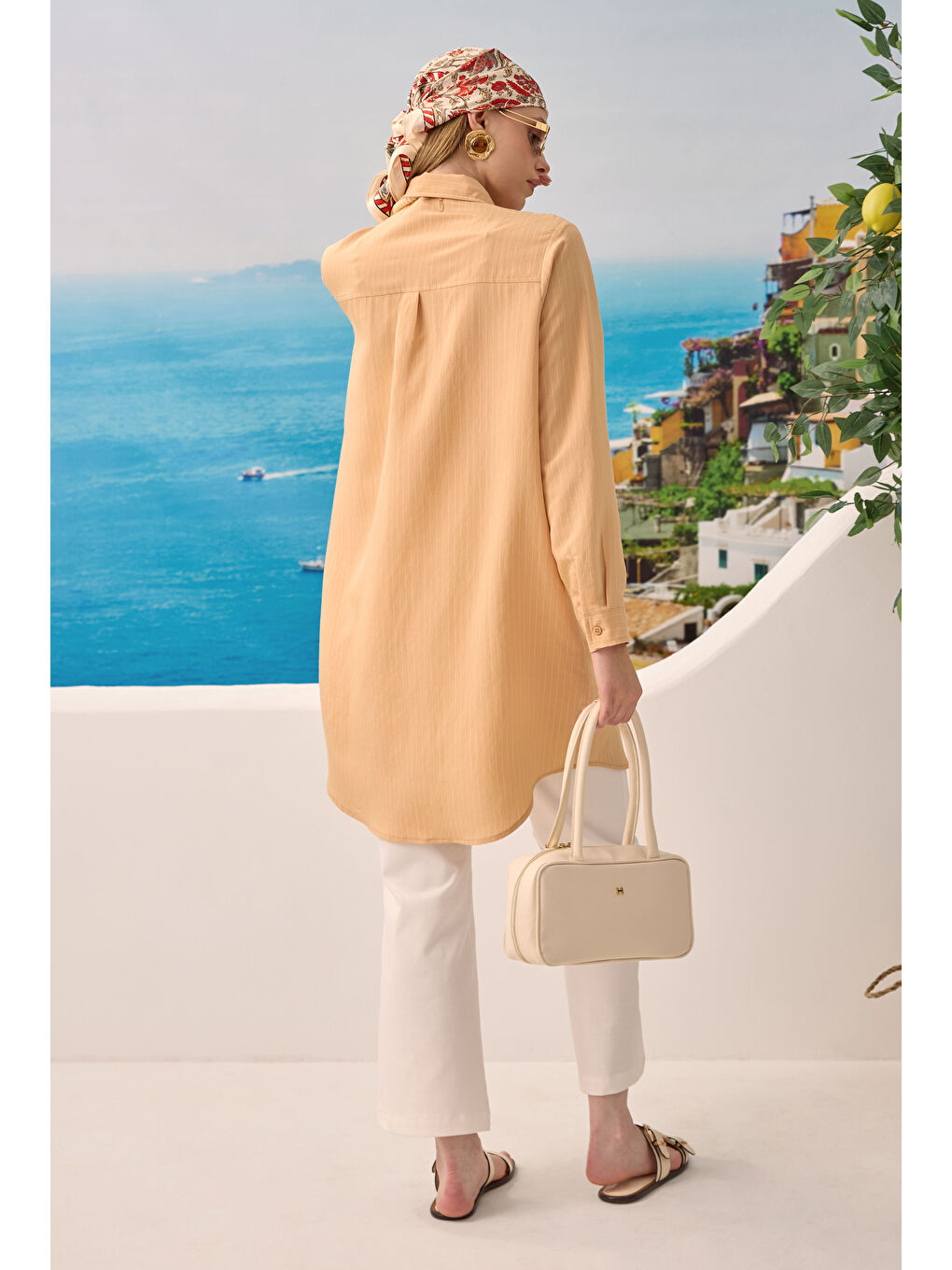 Pembe Robası Verev Çizgili Gömlek Açık Somon-2