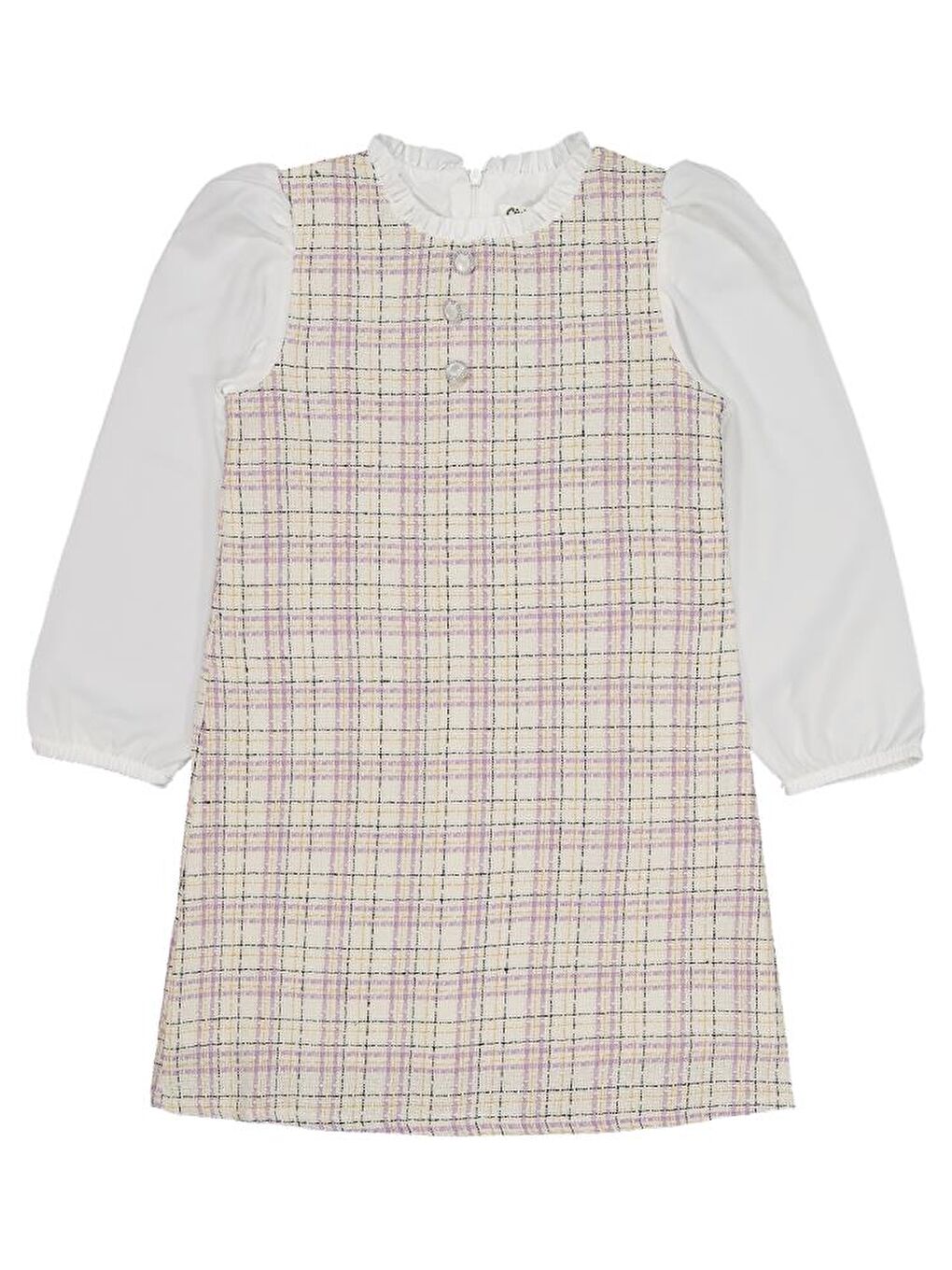 Lila Girls Düğmeli 6-9 Yaş Elbise-1