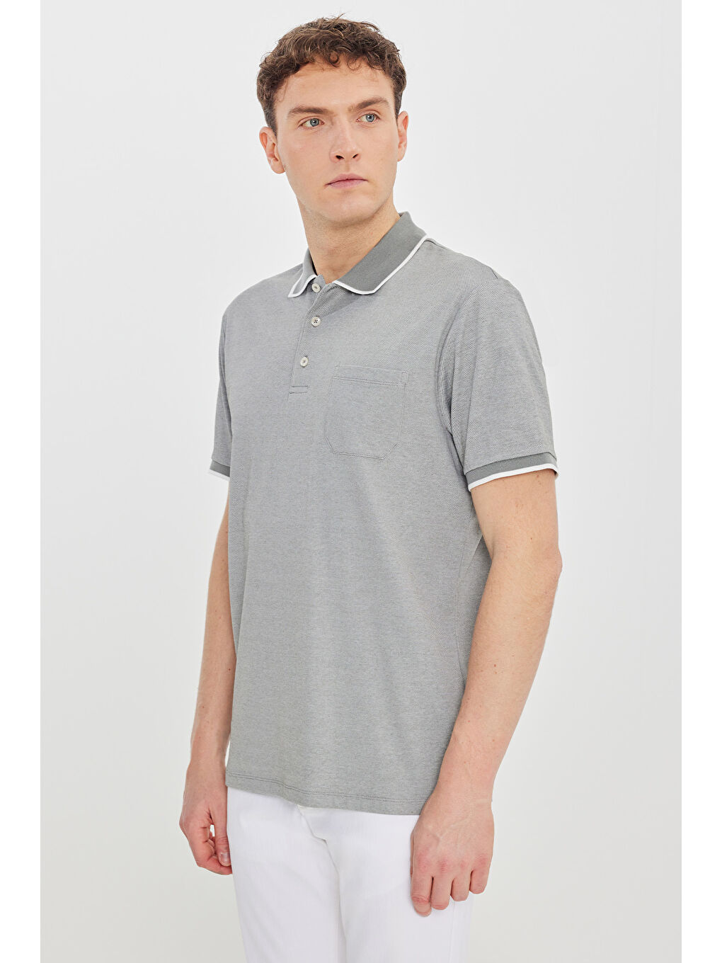 Erkek Haki Pamuklu Comfort Fit Rahat Kesim Polo Yaka Cepli Tişört-2