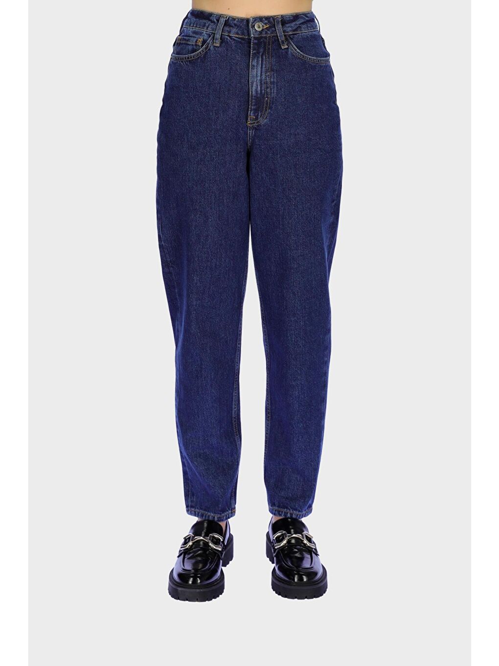 Ariana Orta Mavi Yüksek Bel Patı Fermuarlı Mom Jean Pantolon C 4525-185