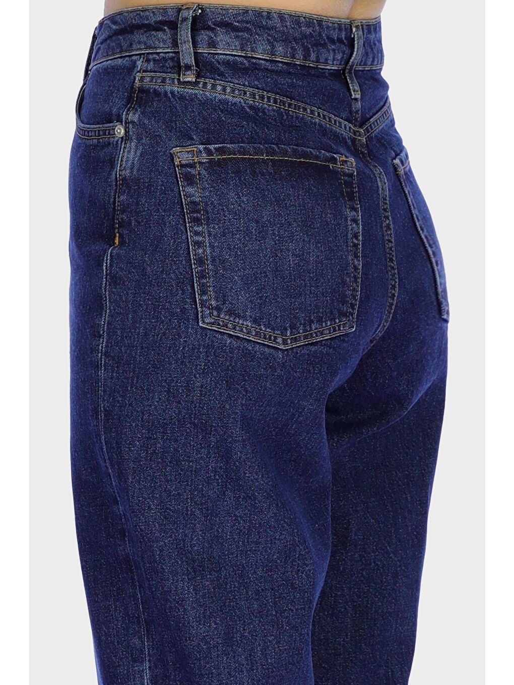 Ariana Orta Mavi Yüksek Bel Patı Fermuarlı Mom Jean Pantolon C 4525-185-3