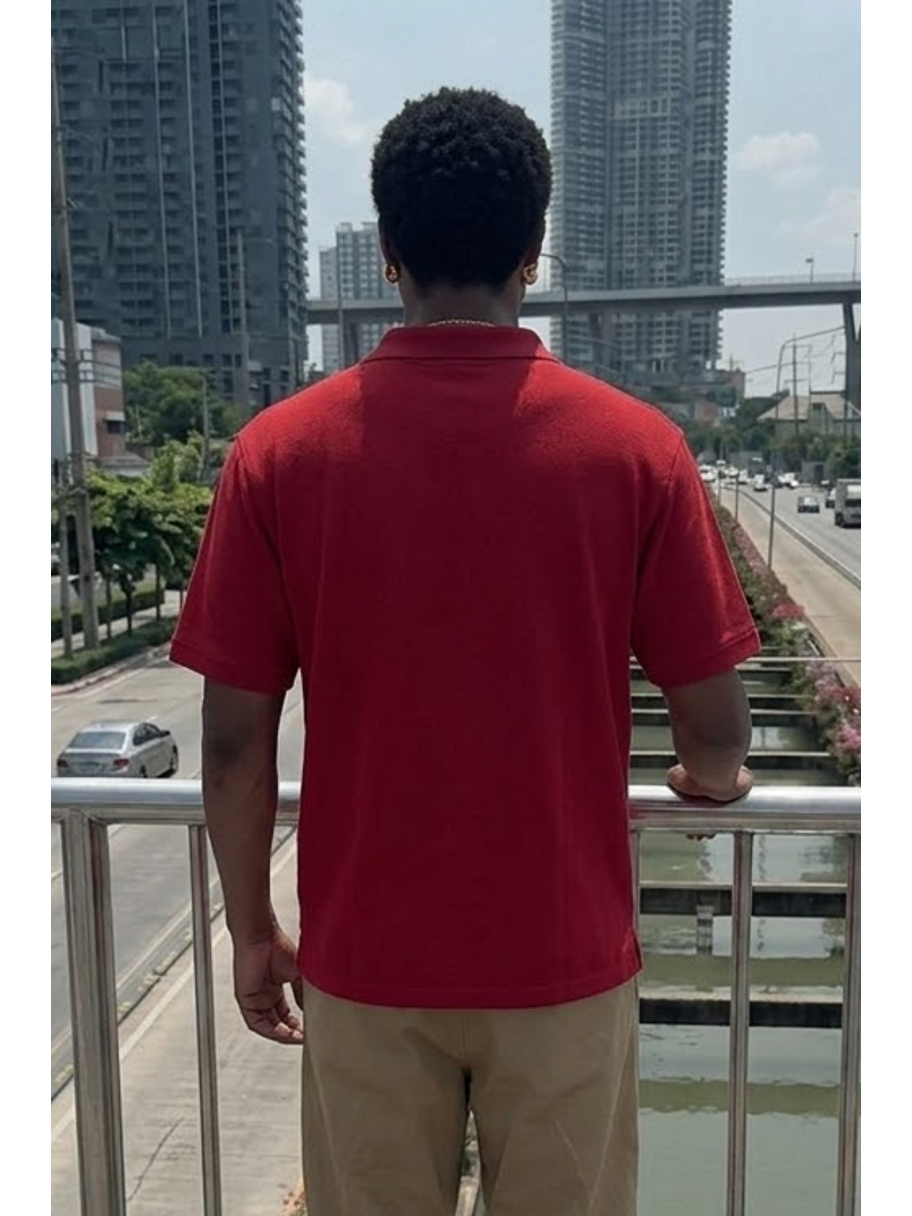 Erkek Trend Günlük Kırmızı Polo Yaka Tişört-4