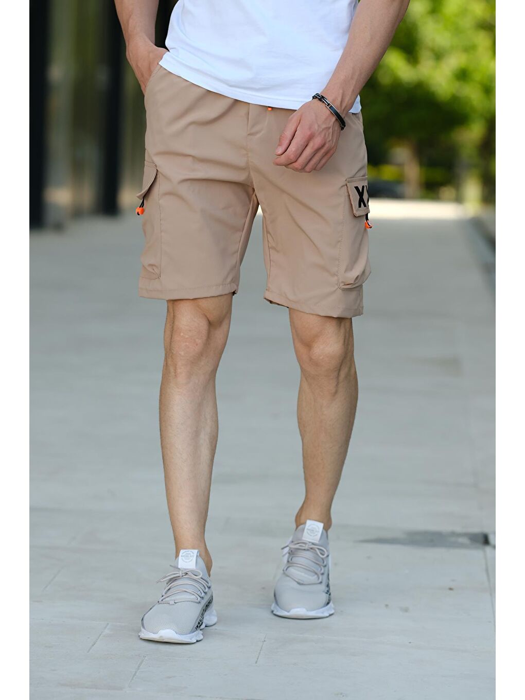 Kahverengi Baskılı Kort Paraşüt Kumaş Kargo Cep Erkek Şort-2