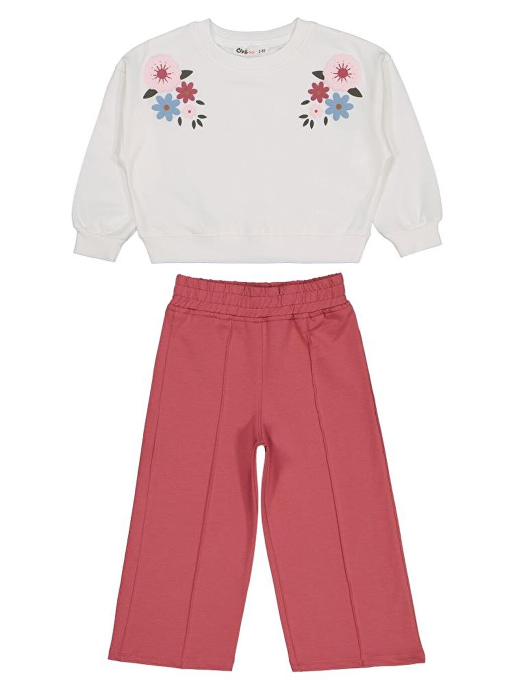 Ekru Girls Çiçek Nakışlı 2-5 Yaş Eşofman Takımı