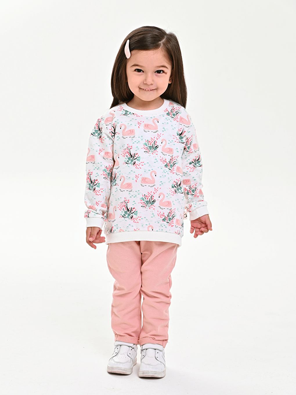 Pembe Bisiklet Yaka Baskılı Kız Bebek Sweatshirt ve Eşofman Alt 2'li Takım-3